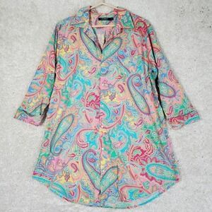 Lauren Ralph Lauren Womens‎ Paisley Tunic Button Up Shirt Size L Casual Resort